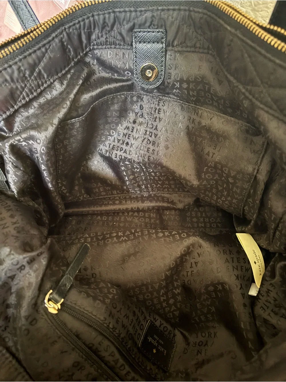 kate spade Black Quilted Tote with Strawberry Charm
